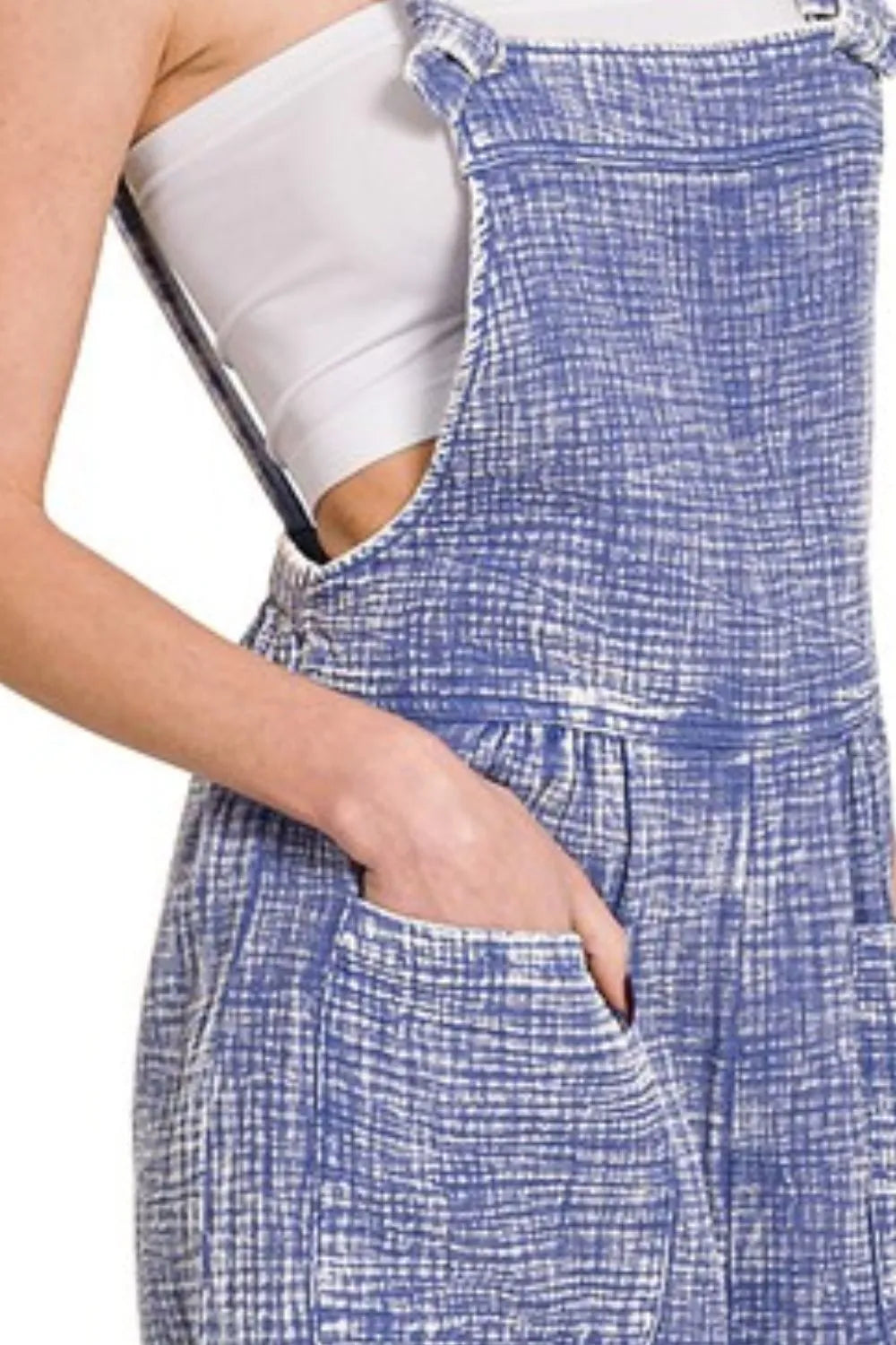 Zenana Woven Double Gauze Acid Washed Romper, view 3