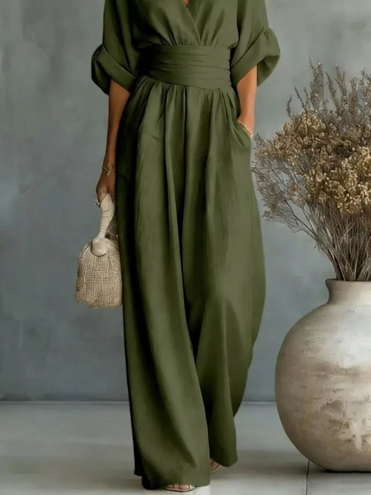 Full Size Half Sleeve Wide-Leg Jumpsuit Plus Size - Lilixa.store