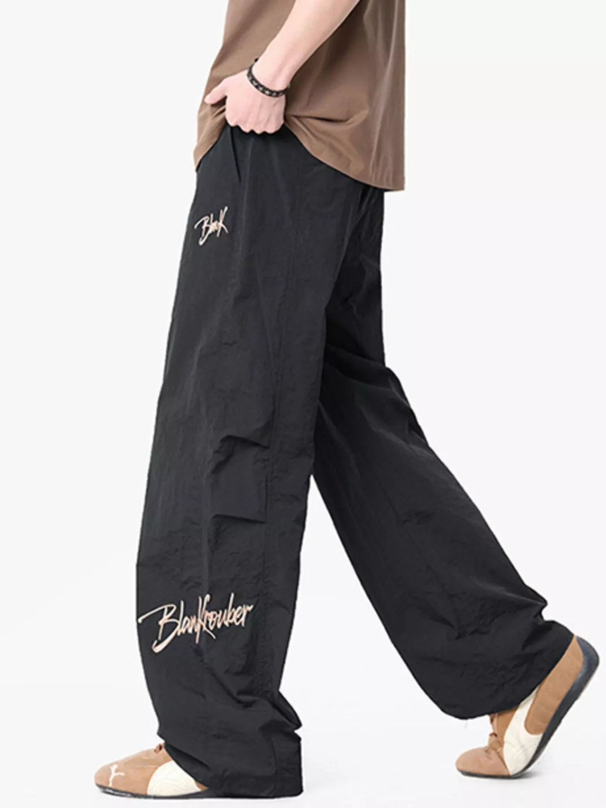 Men's Loose Fit Drawstring Wide Leg Pants, view 4