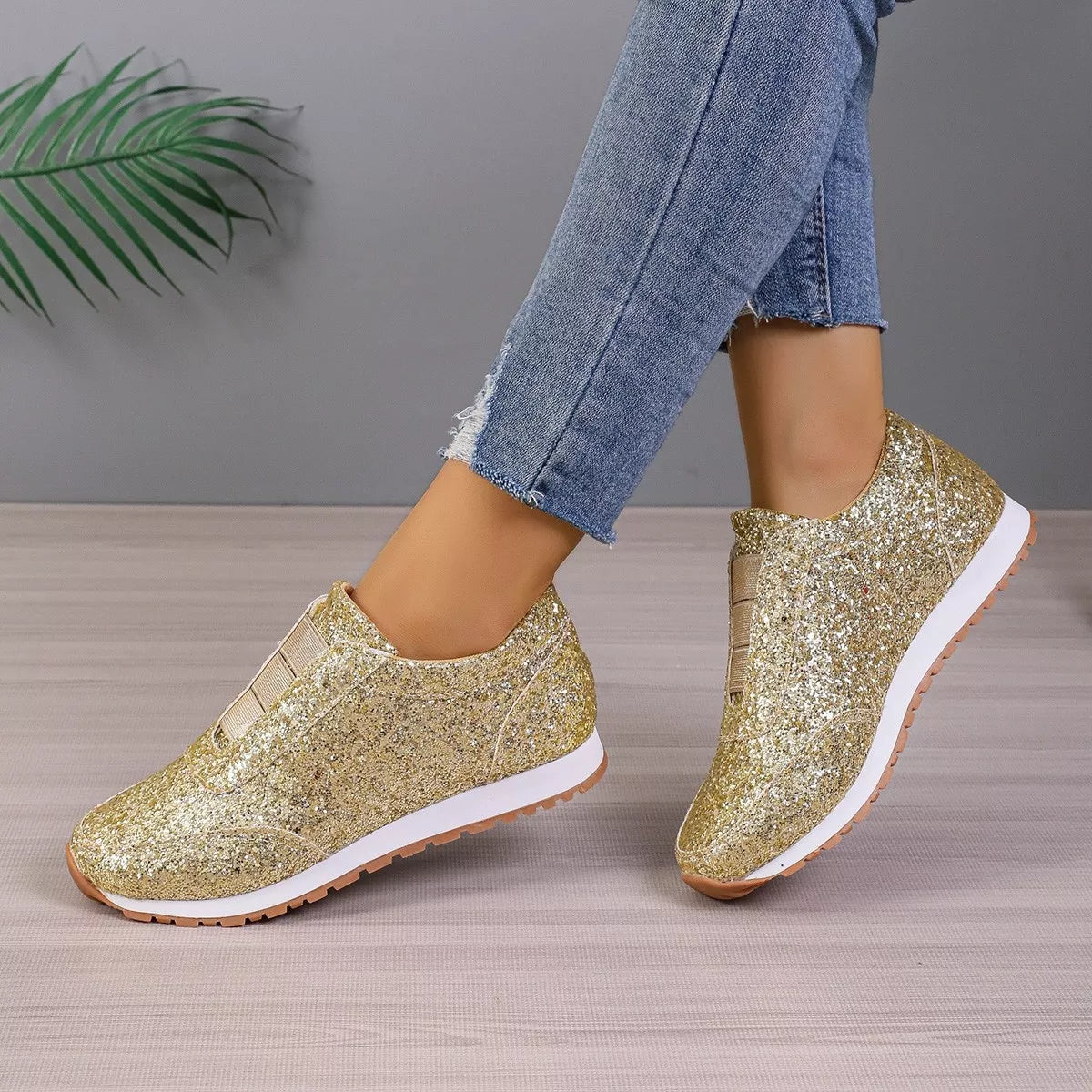 Round Toe Glitter Slip-Ons - Lilixa.store