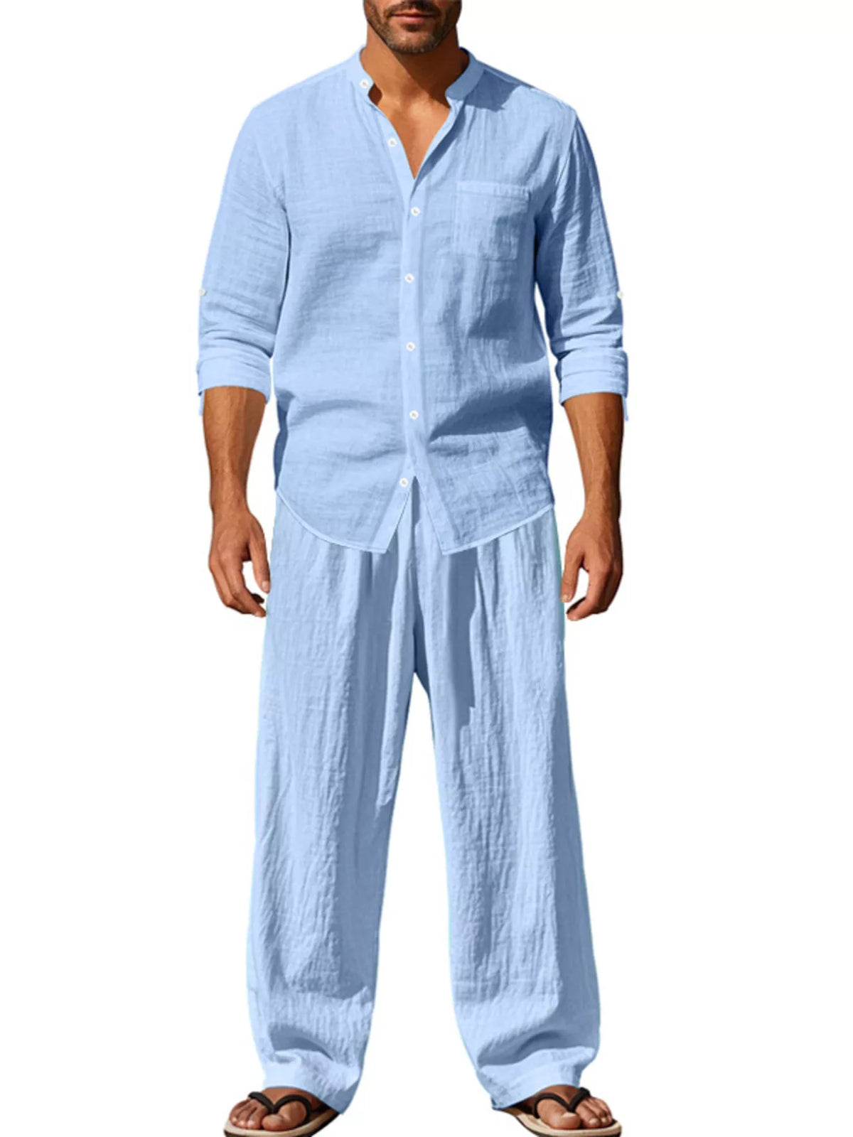 Men's Full Size Casual Button Up Shirt and Pants Plus Size - Lilixa.store