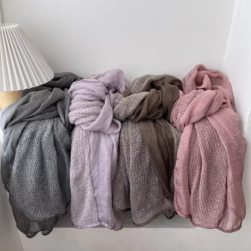 Lightweight Knitted Scarf with Dyed Edges - Lilixa.store