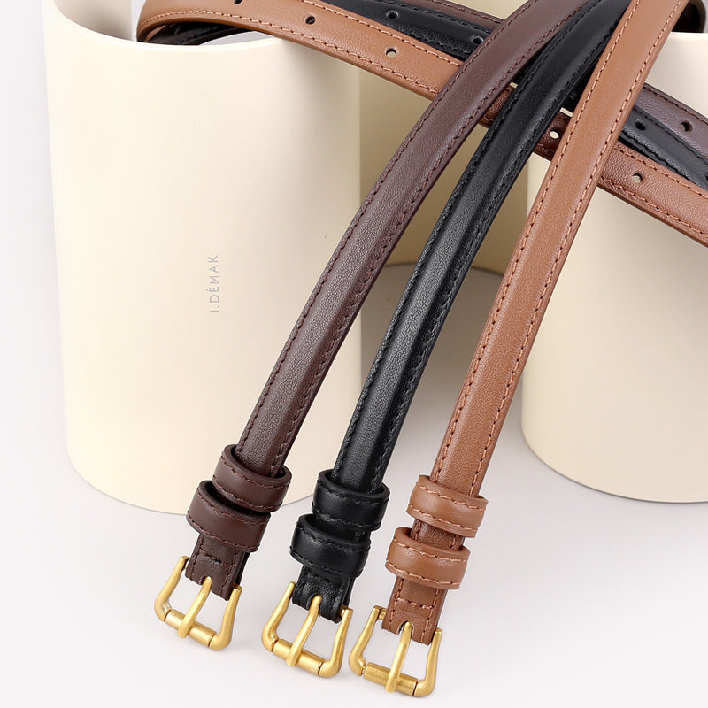 Skinny Leather Belt with Golden Buckle - Lilixa.store