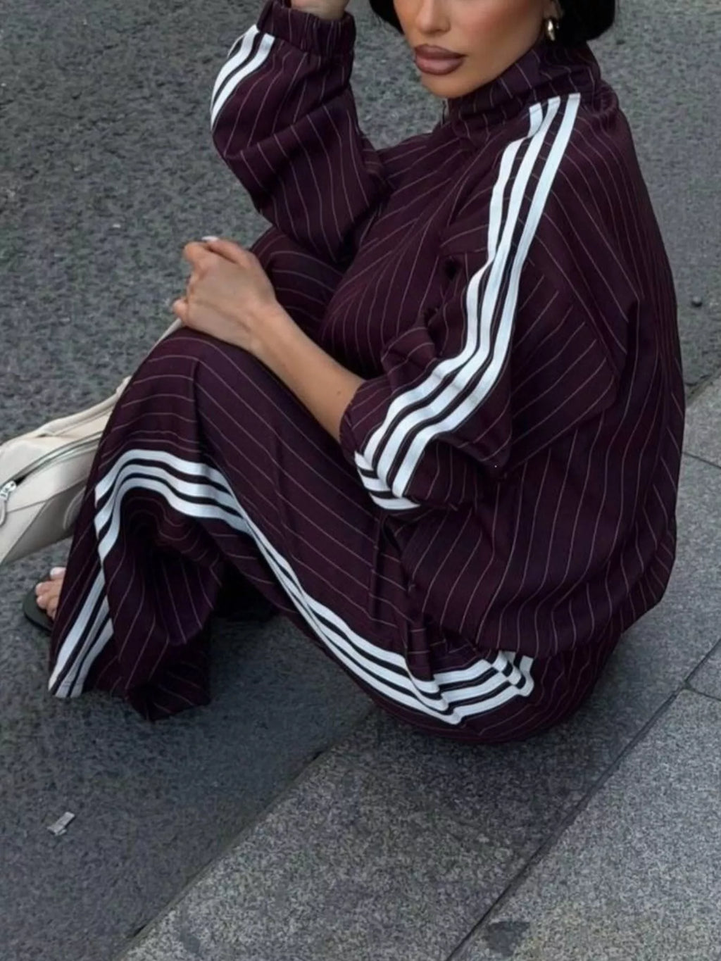 Side Stripe Zip Up Jacket and Pants Set - Lilixa.store