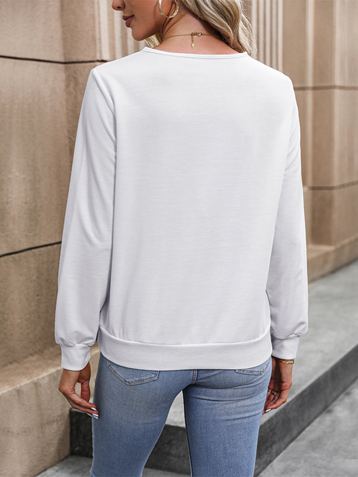 Perfee V-Neck Long Sleeve Blouse in White, view 2