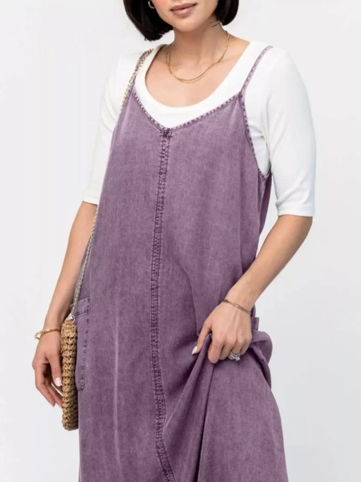 Casual Washed Denim Cami Maxi Dress, view 4
