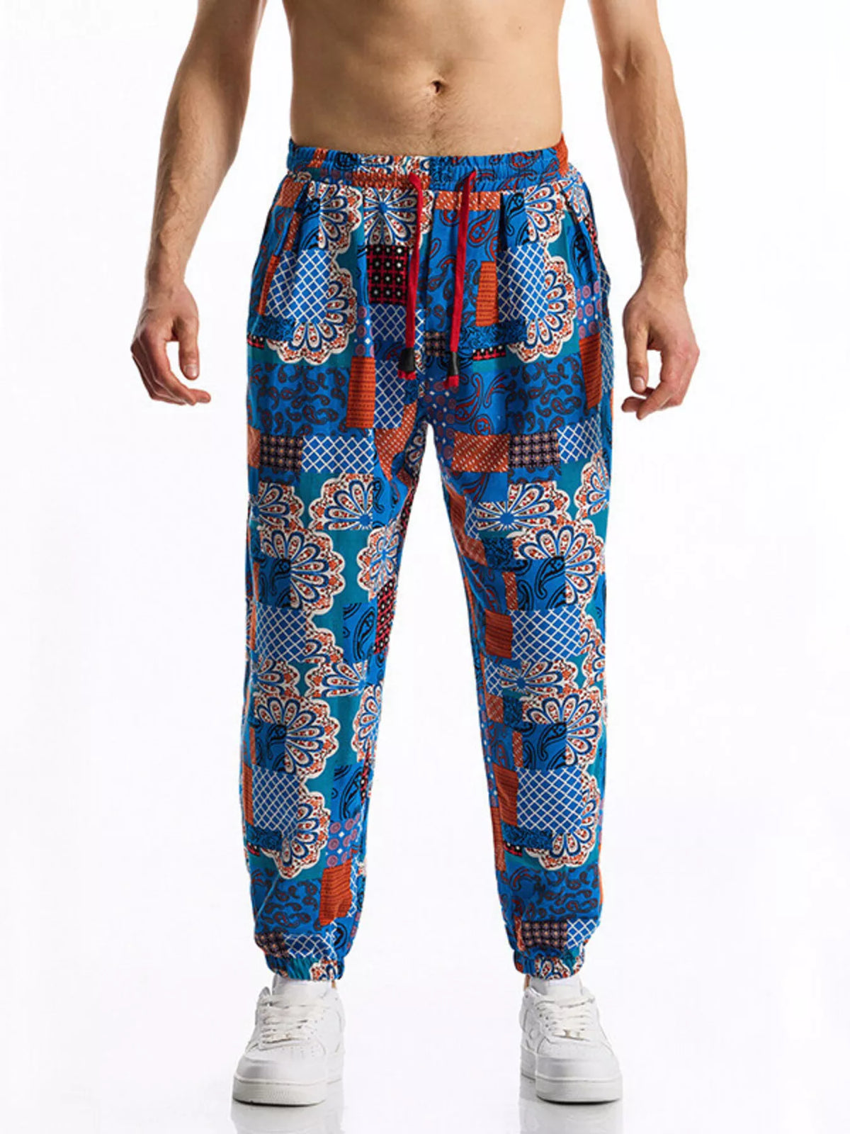 Men's Full Size Printed Drawstring Casual Pants Plus Size