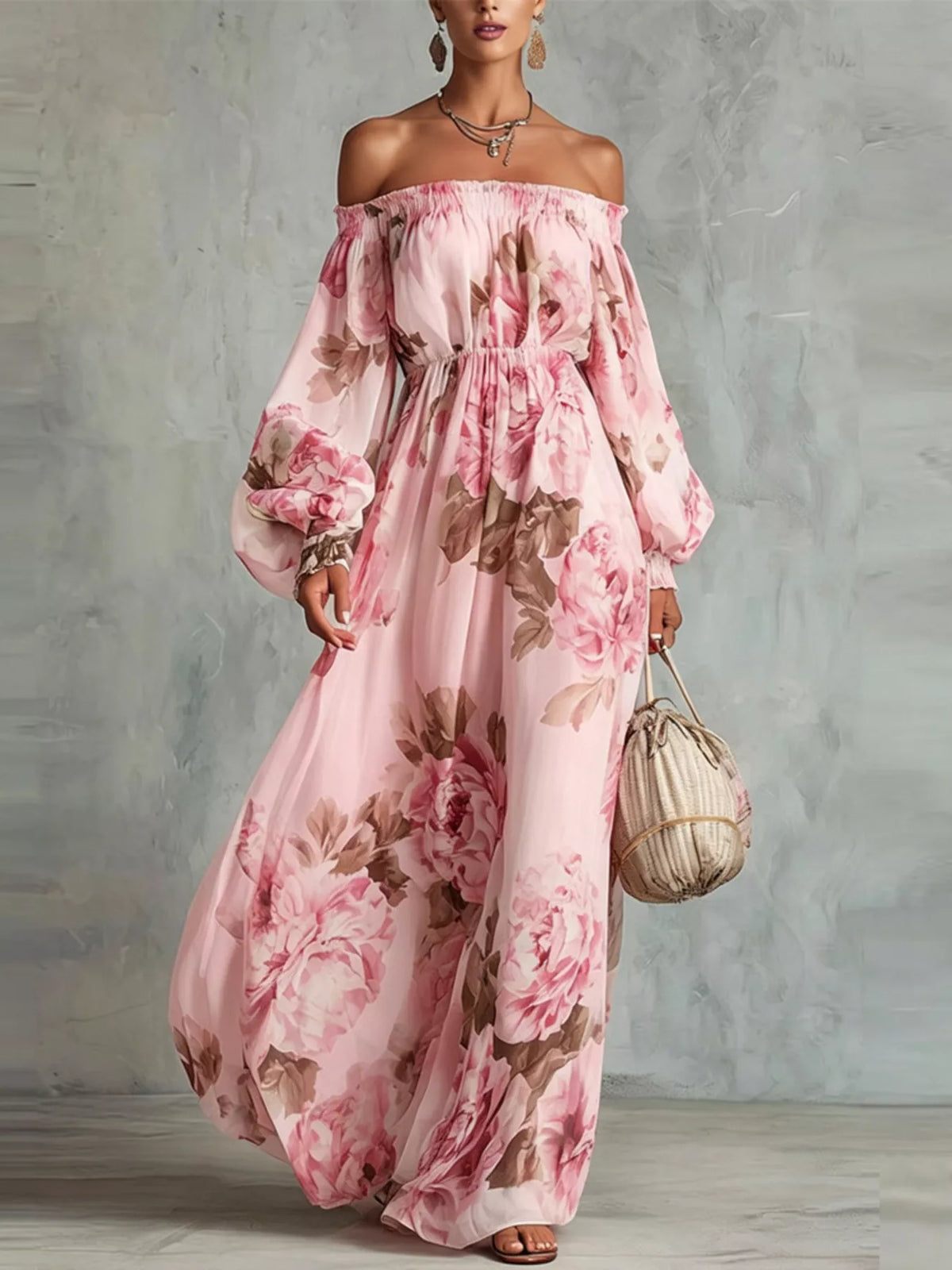 Floral Off Shoulder Maxi Dress - Lilixa.store