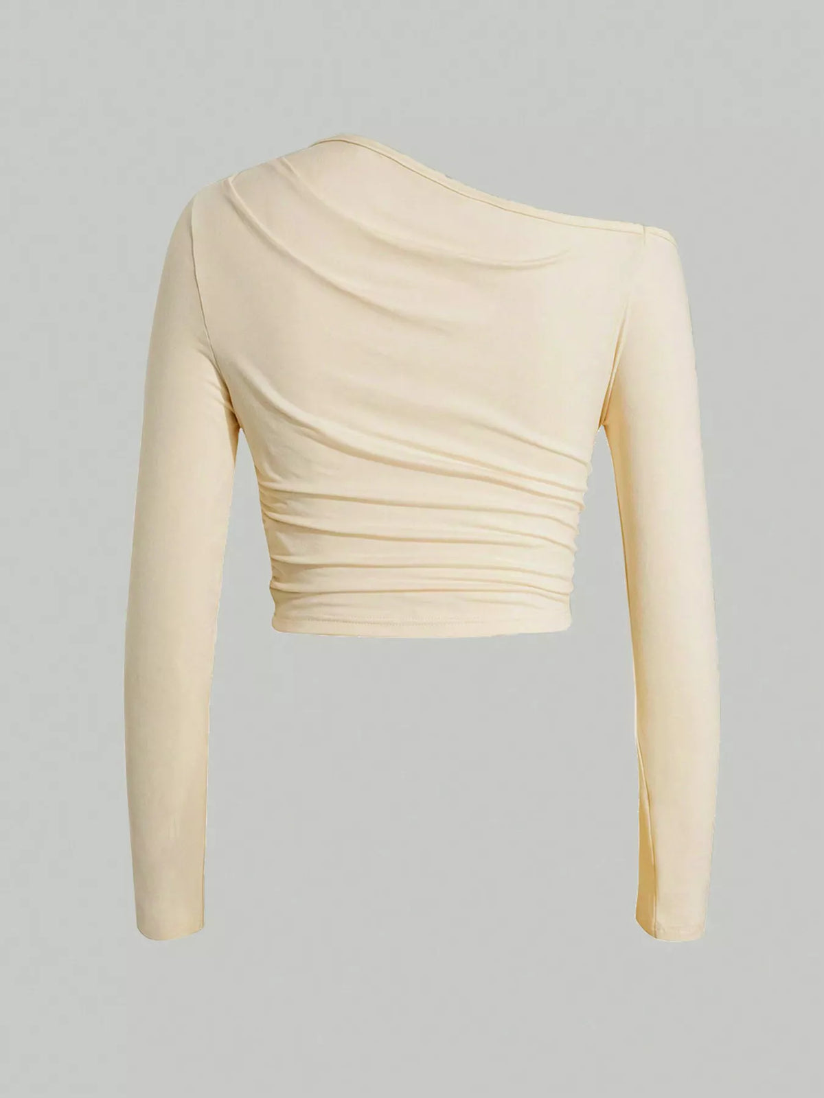 One-Shoulder Ruched Long Sleeve Crop T-Shirt - Lilixa.store