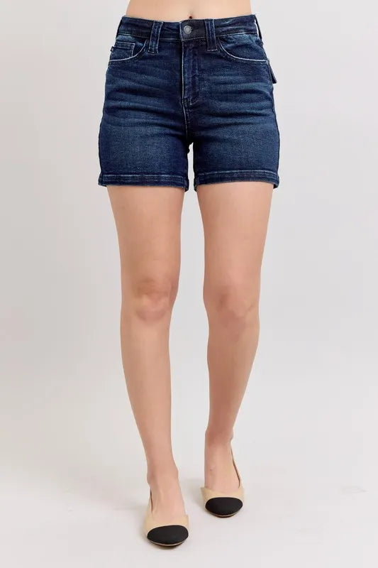 Judy Blue Full Size High Waist Back Flap Pocket Denim Shorts Plus Size - Lilixa.store