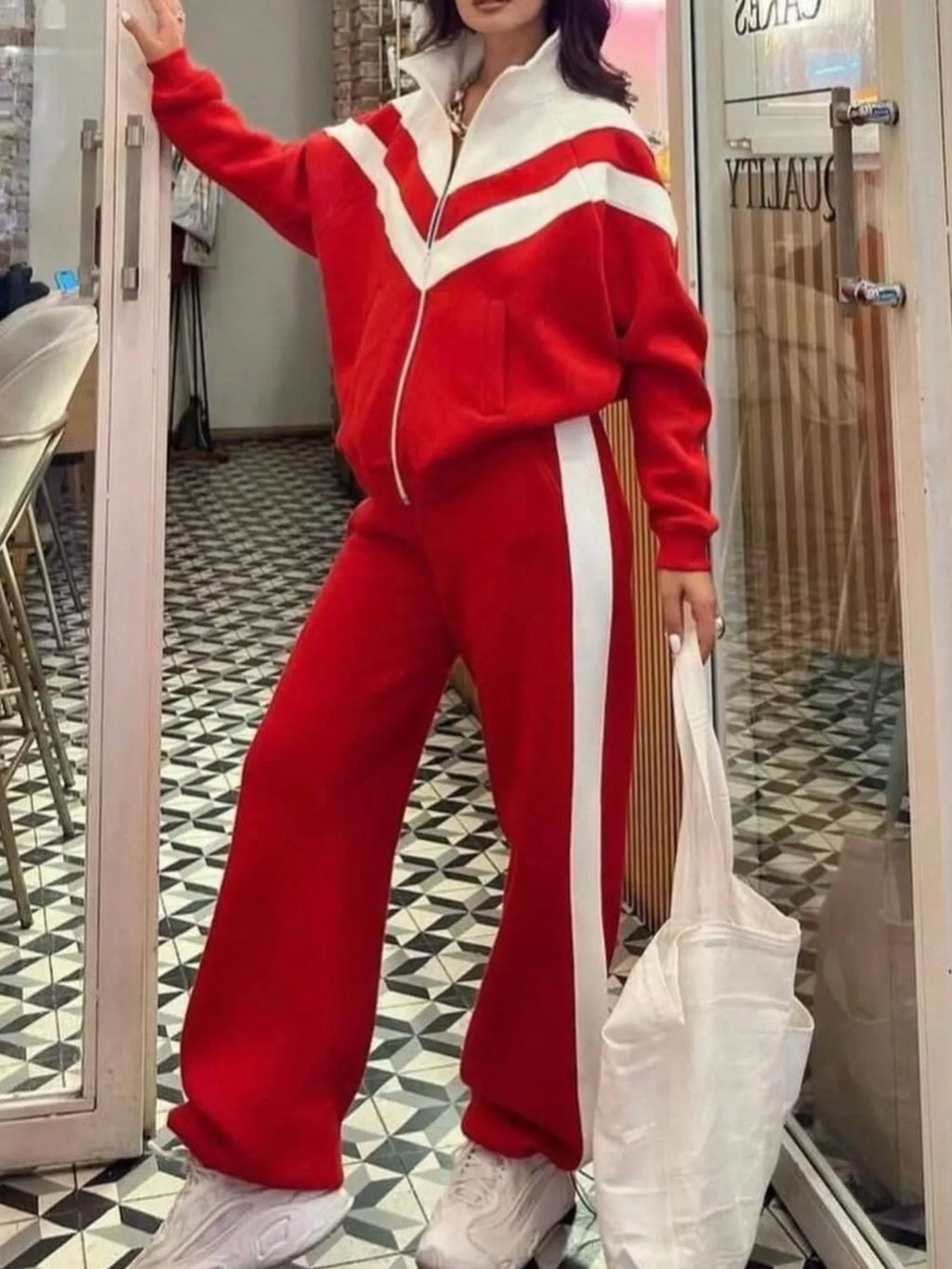 Color Block Zip-Up Outerwear and Pants Set - Lilixa.store