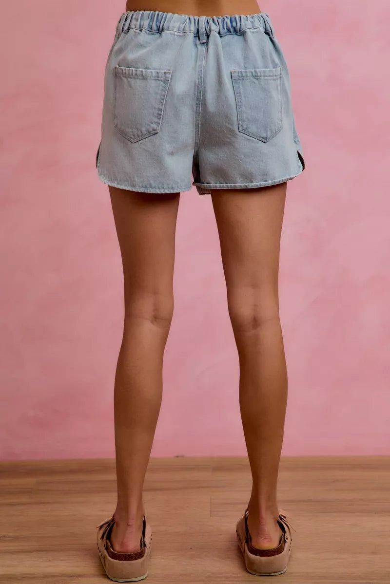 SO ME Washed Denim Wrap Skorts - Lilixa.store
