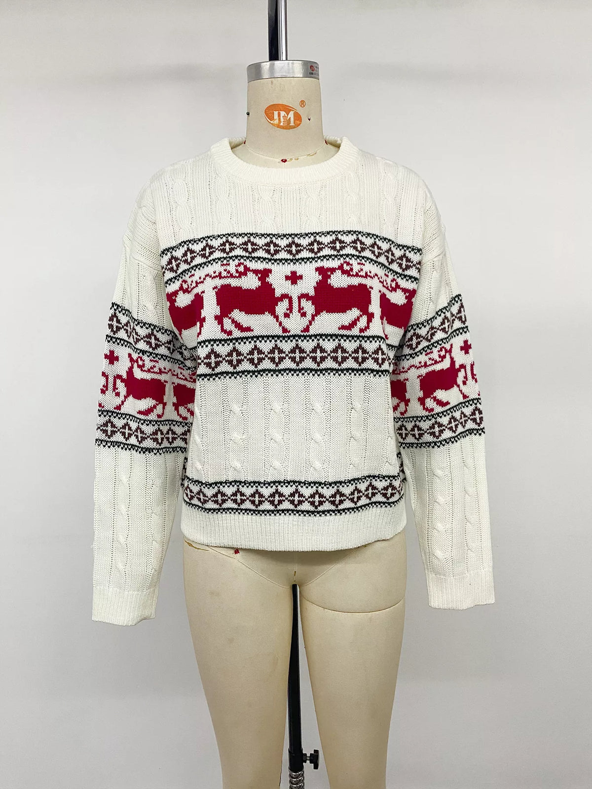 Christmas Reindeer Pattern Cable Knit Sweater
