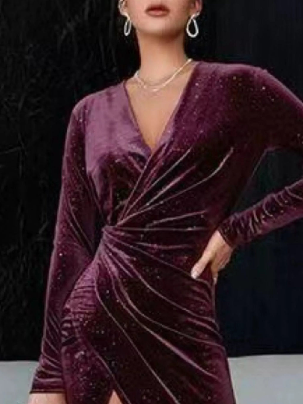Velvet Ruched Slit Midi Dress - Lilixa.store