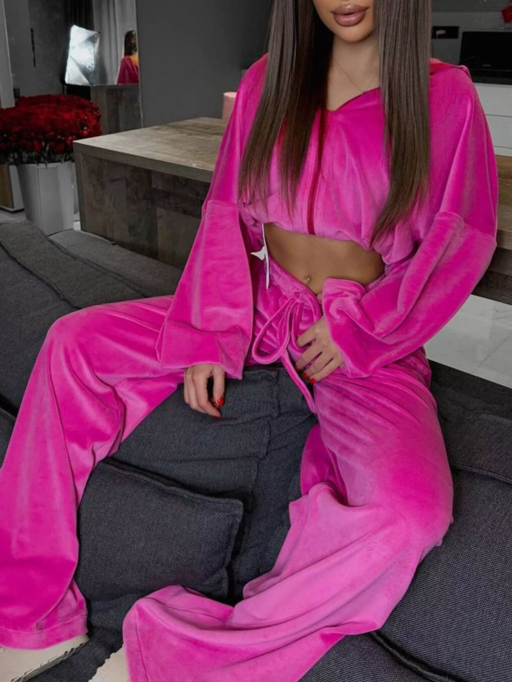 Zip Up Hoodie and Wide-Leg Pants Set - Lilixa.store