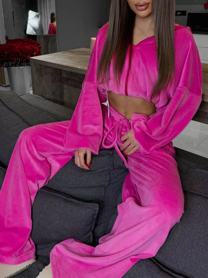 Zip Up Hoodie and Wide-Leg Pants Set - Lilixa.store