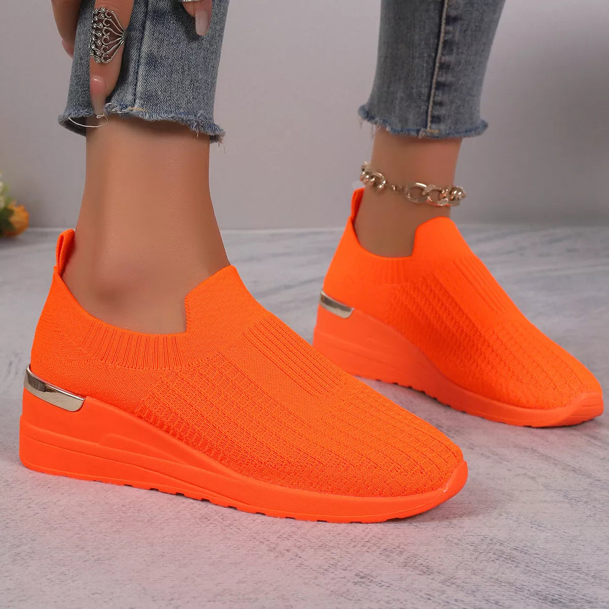 Mesh Round Toe Wedge Athletic - Lilixa.store