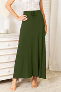 Double Take Full Size Soft Rayon Drawstring Waist Maxi Skirt - Lilixa.store