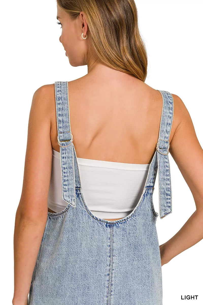 Zenana Denim Overall Dress with Front Pockets, view 7