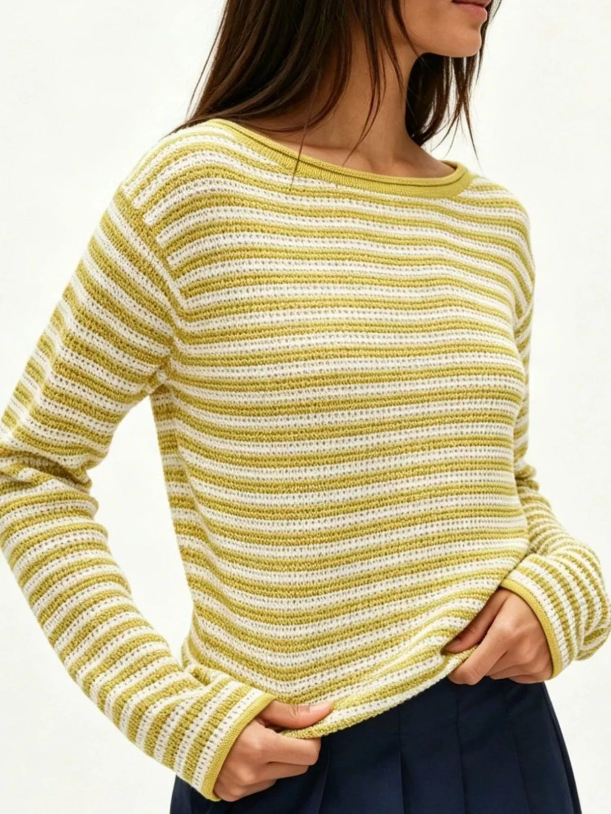 Striped Boat Neck Knit Sweater