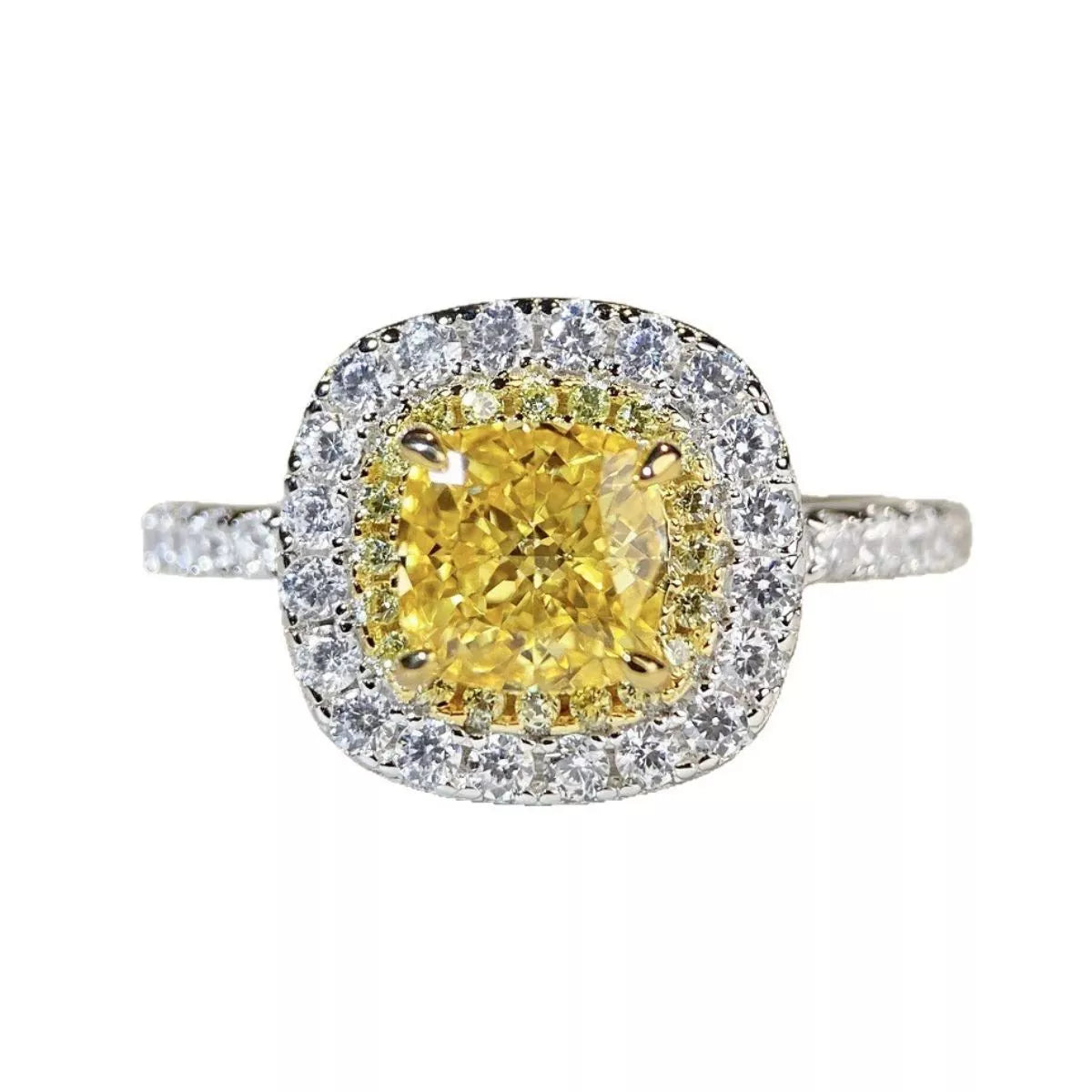 925 Sterling Silver Zircon Cushion Cut Ring in Light Yellow, view 5