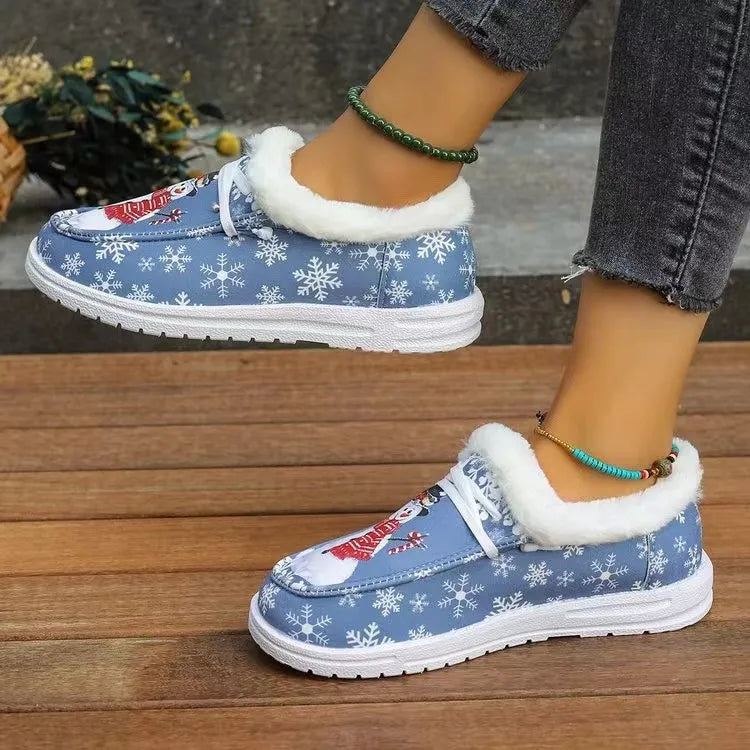 Snowman Print Round Toe Slip-Ons, view 3