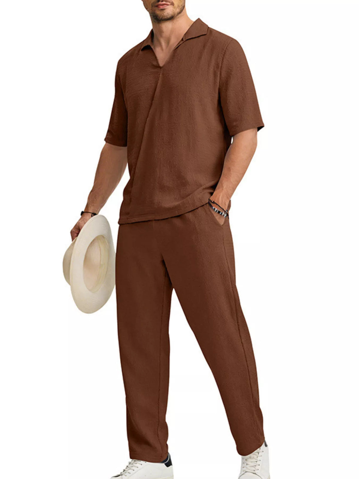 Men's Full Size Half Sleeve Top and Pants Set Plus Size - Lilixa.store