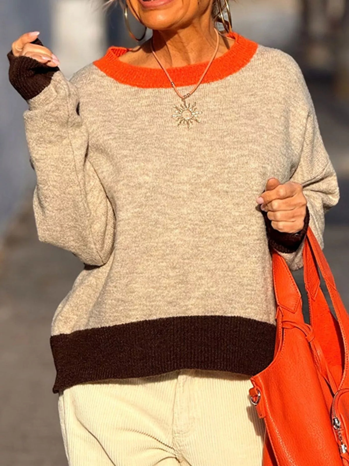 Contrast Trim Crew Neck Sweater