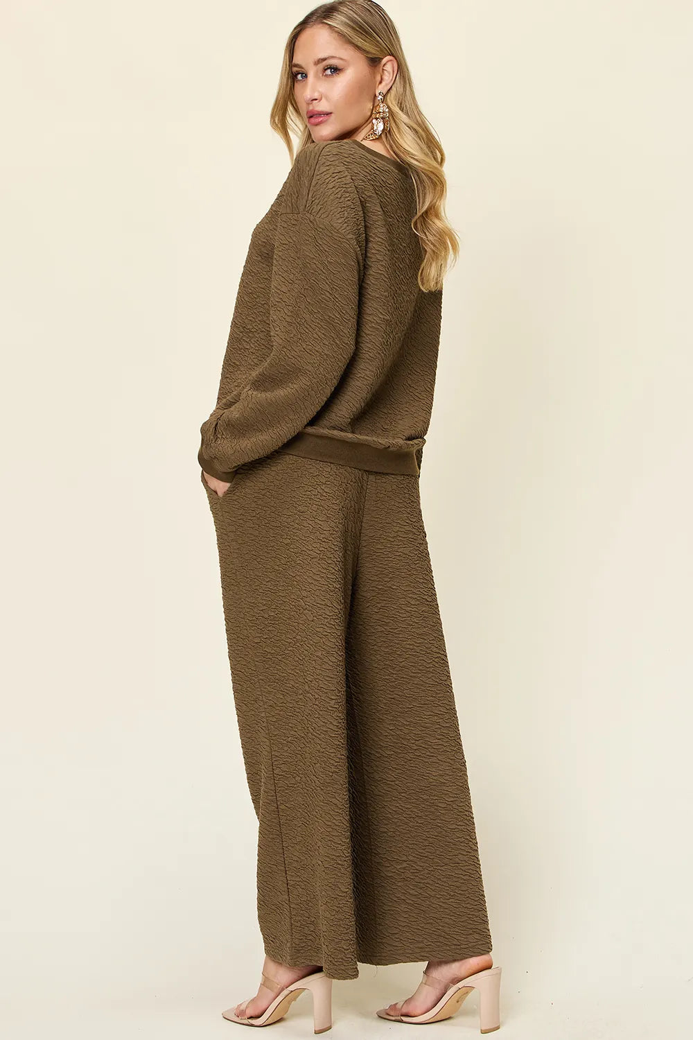 Double Take Full Size Texture Long Sleeve Top and Pants Set, view 8