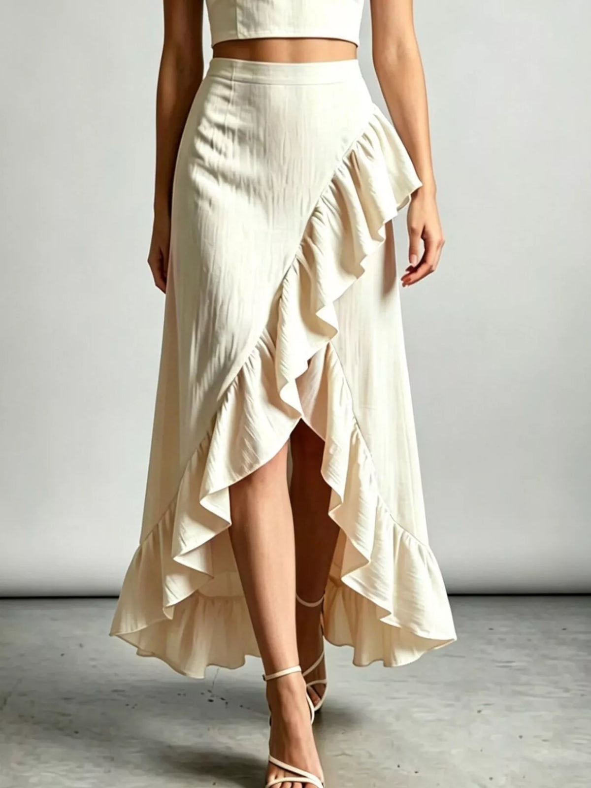 Halter Neck Crop Top and High-Low Maxi Skirt Two-Piece Set