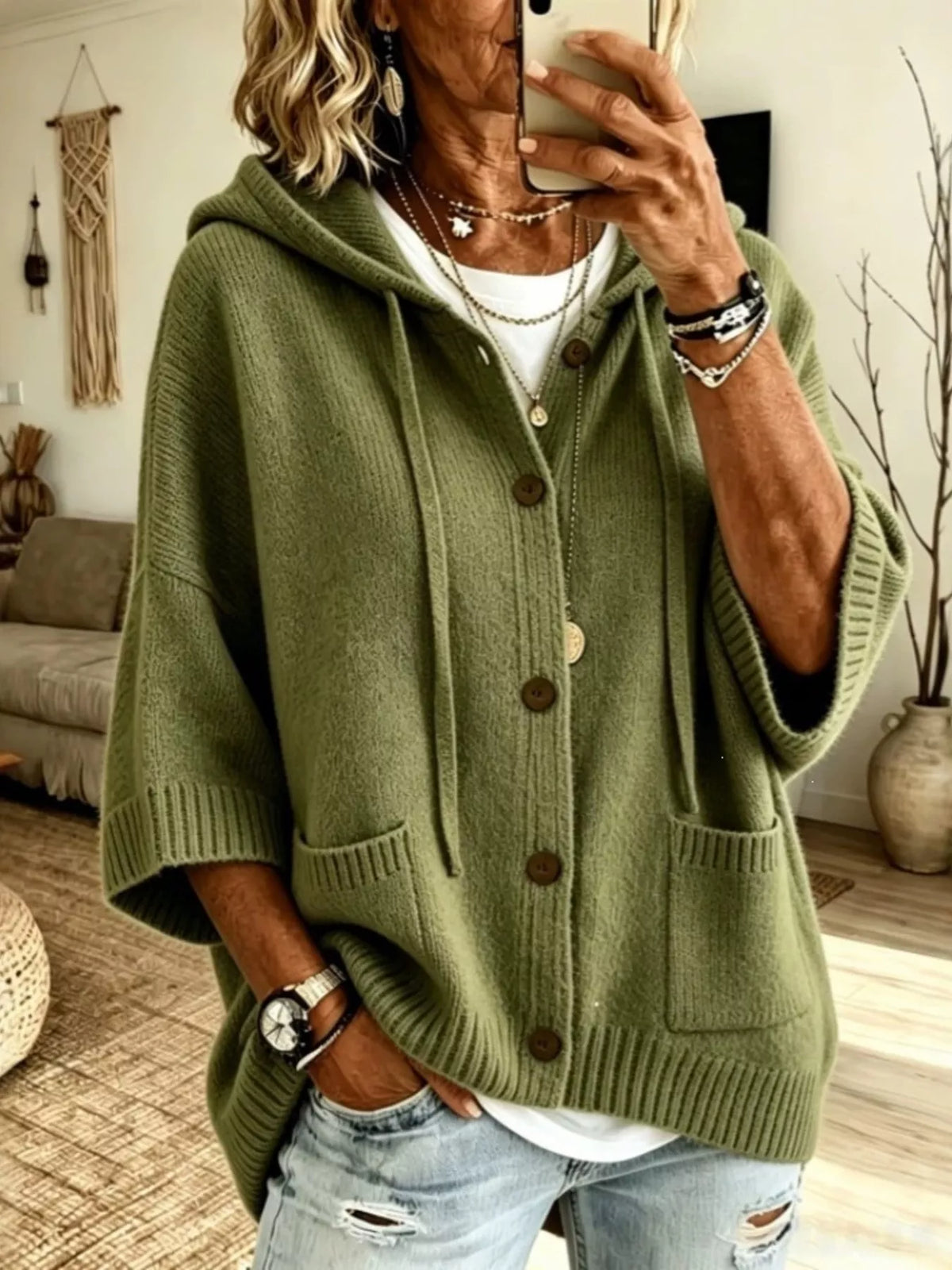 Hooded Button-Down Knit Cardigan - Lilixa.store