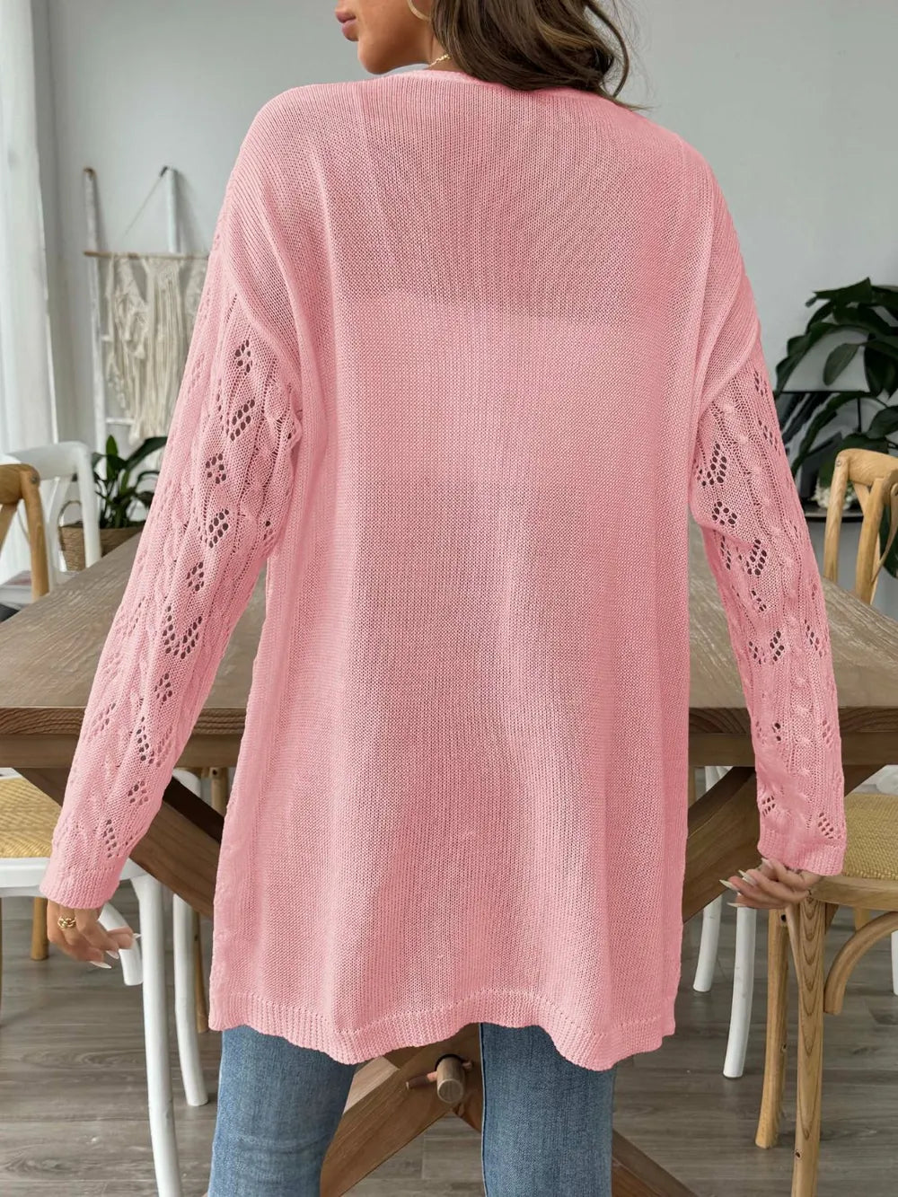 Openwork Open Front Long Sleeve Cardigan - Lilixa.store