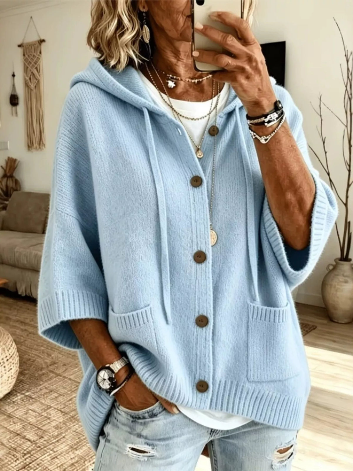 Hooded Button-Down Knit Cardigan - Lilixa.store