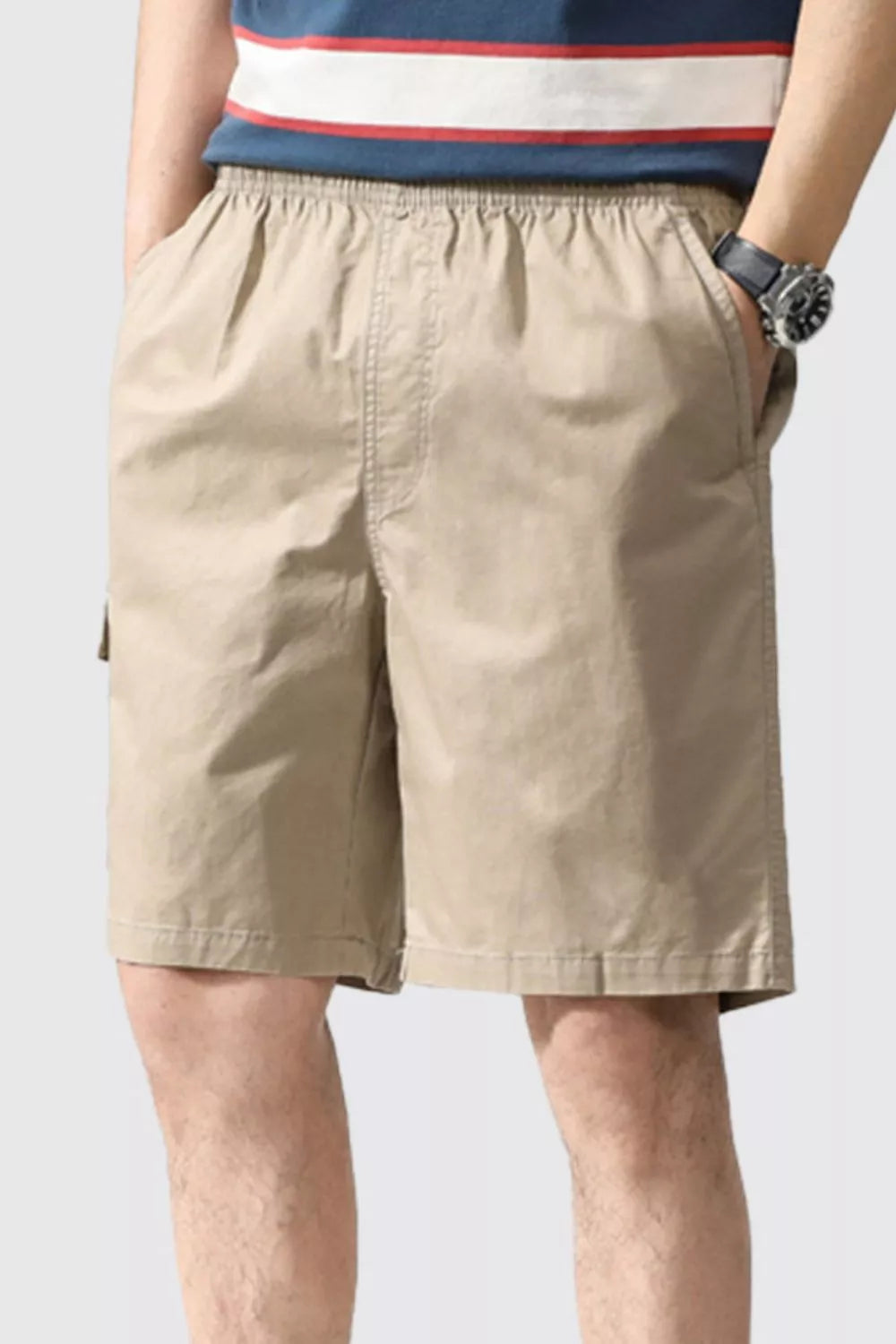 Men's Plus Size Casual Elastic Waist Shorts in Tan