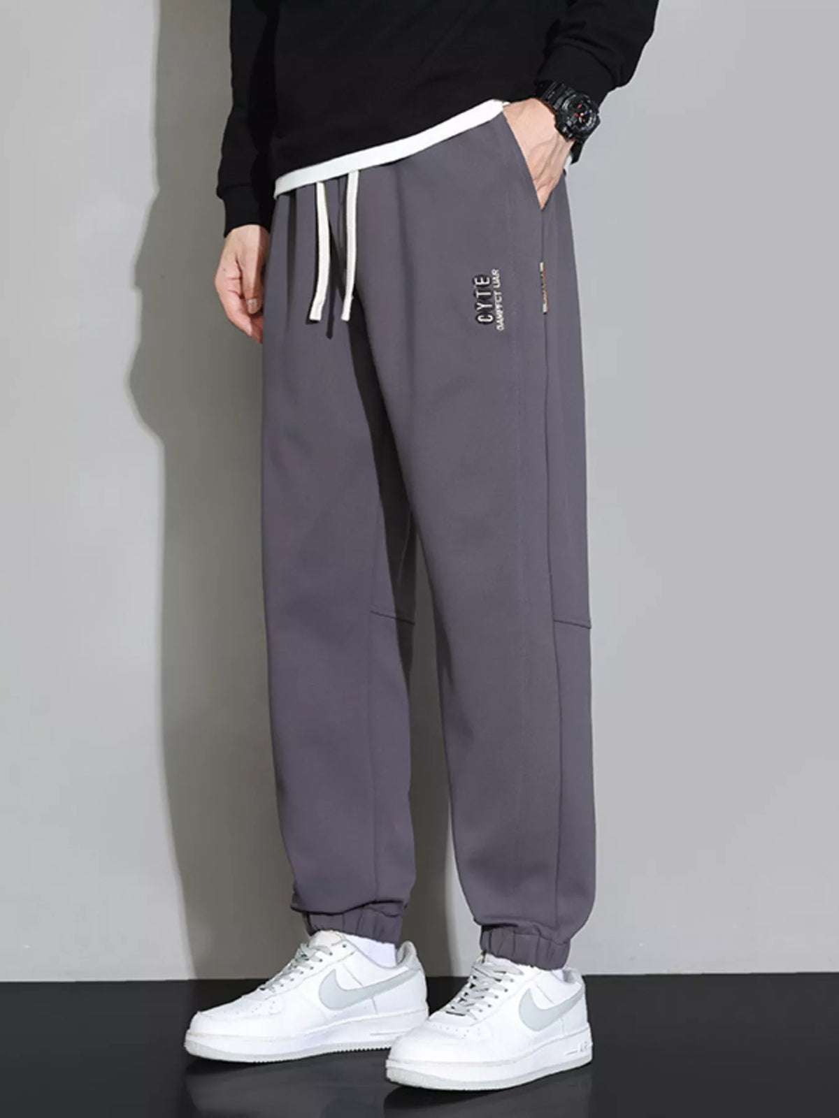 Men's Plus Size Casual Jogger Pants with Drawstring in Grey