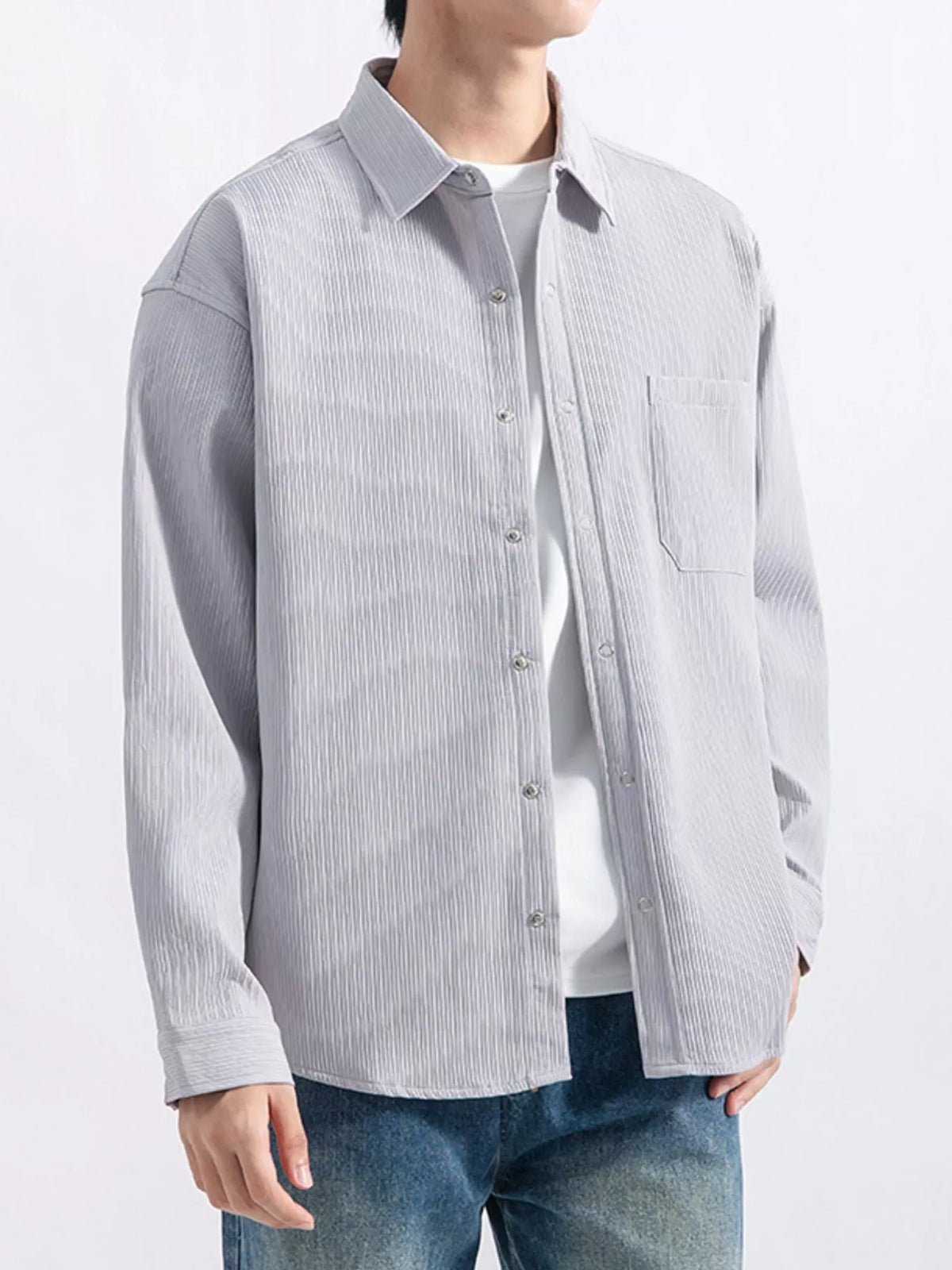 Men's Plus Size Casual Textured Button-Down Shirt