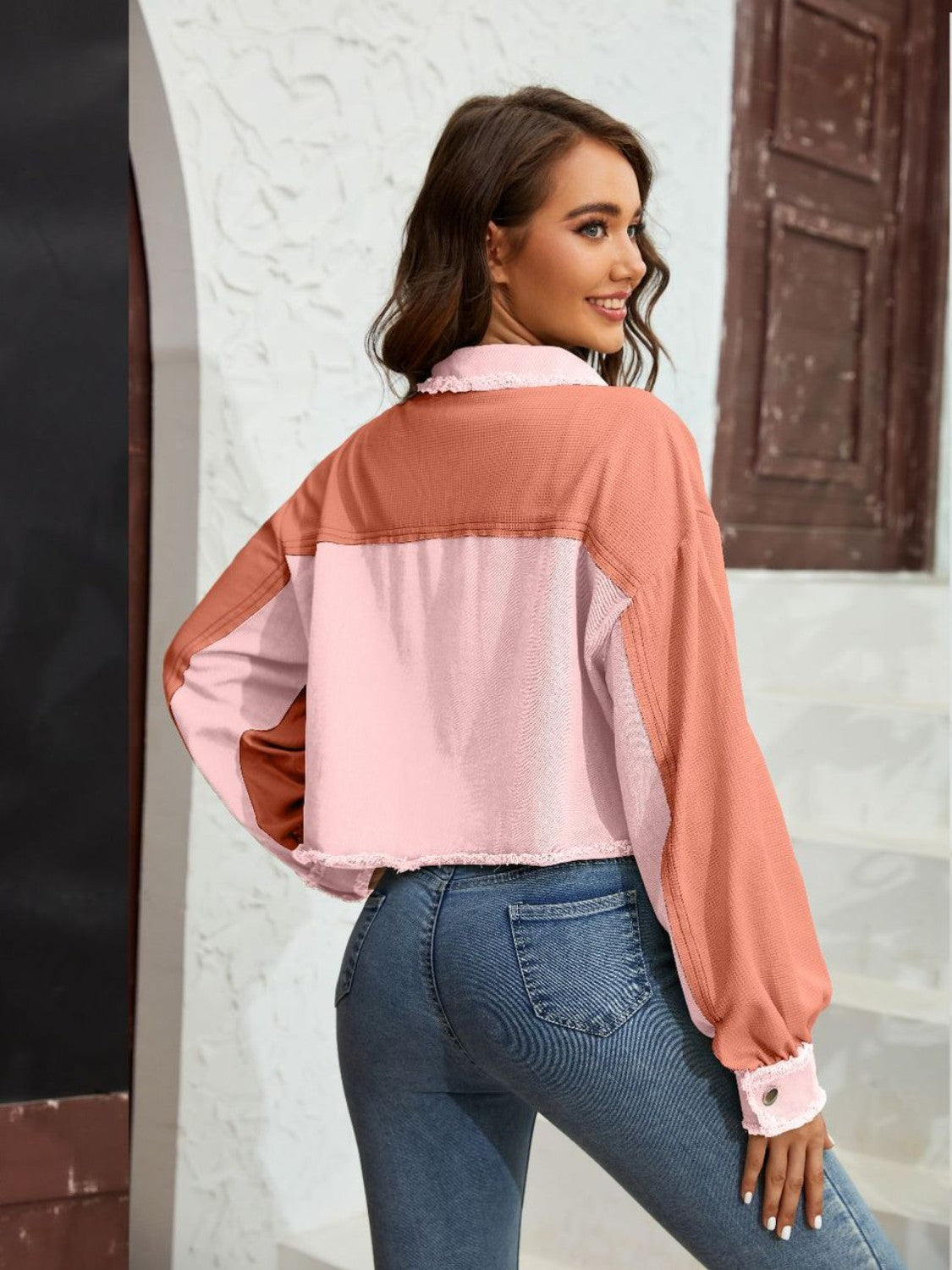 Color Block Crop Jacket with Pockets, view 3