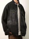 Men's Full Size Washed Zip Up Denim Jacket Plus Size - Lilixa.store