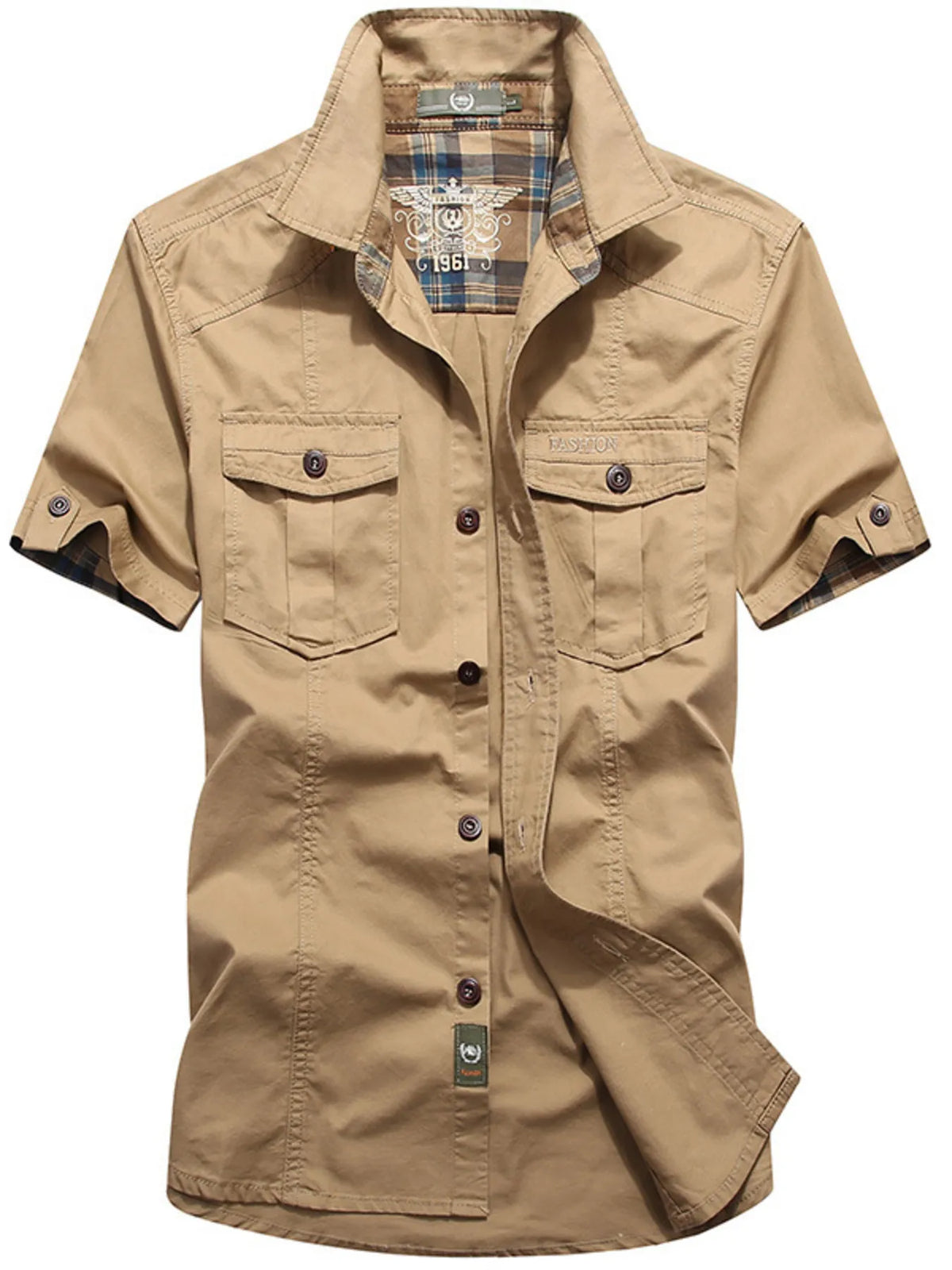 Men's Plus Size Casual Short Sleeve Cargo Shirt - Lilixa.store