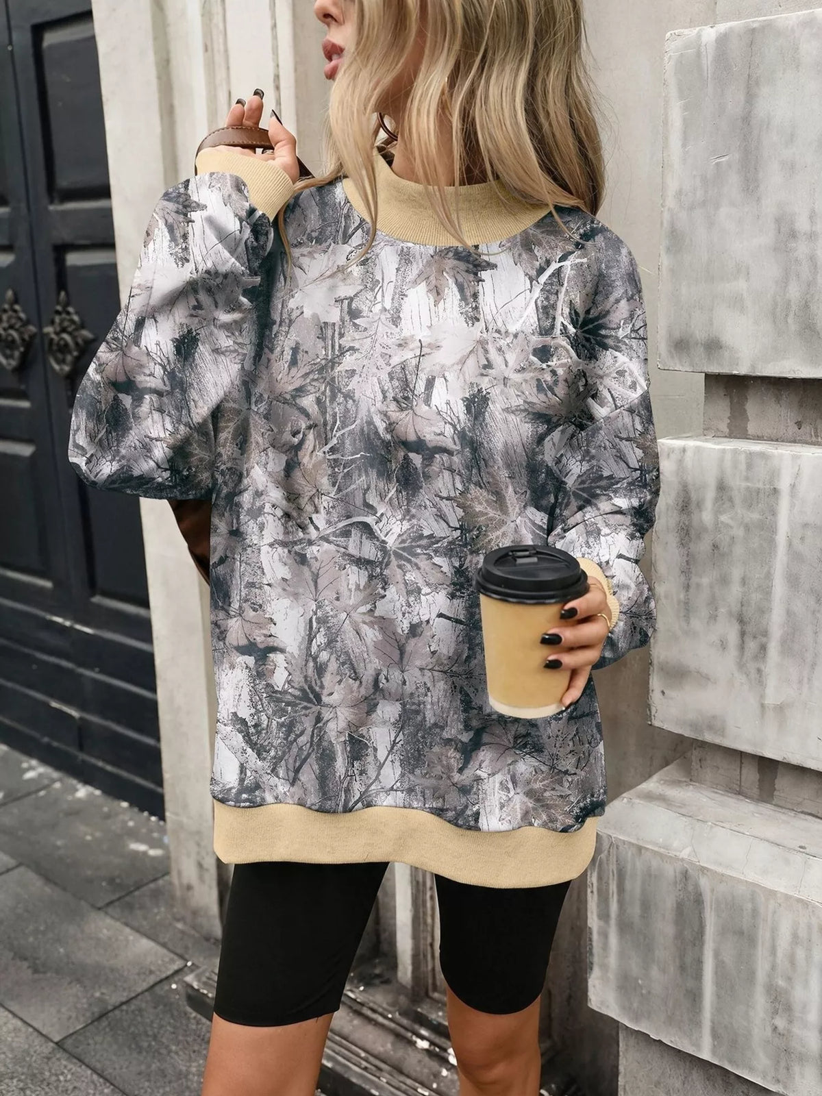 Camouflage Print Mock Neck Sweatshirt - Lilixa.store