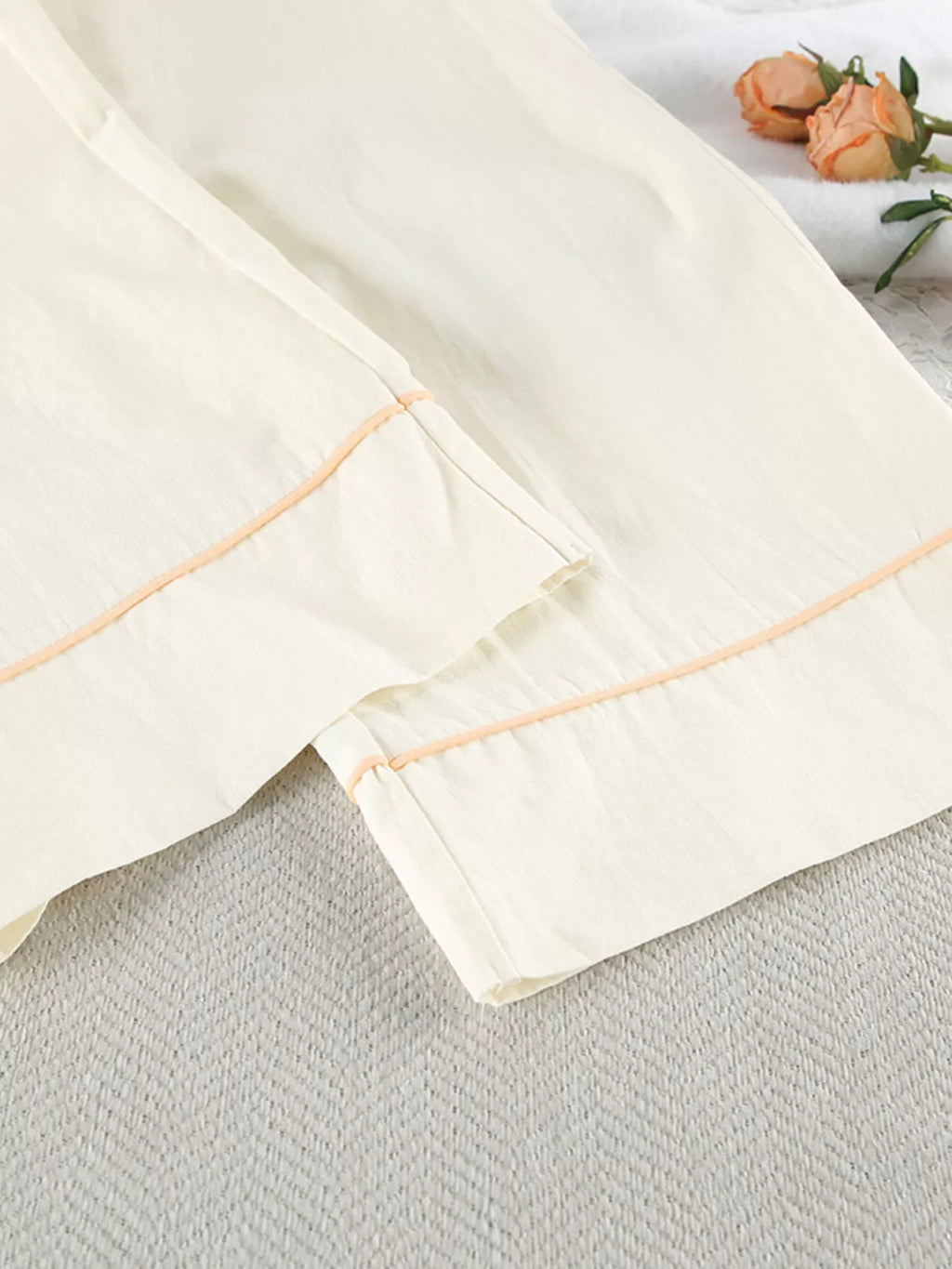 Contrast Trim Button-Down Top and Pants Lounge Set - Lilixa.store