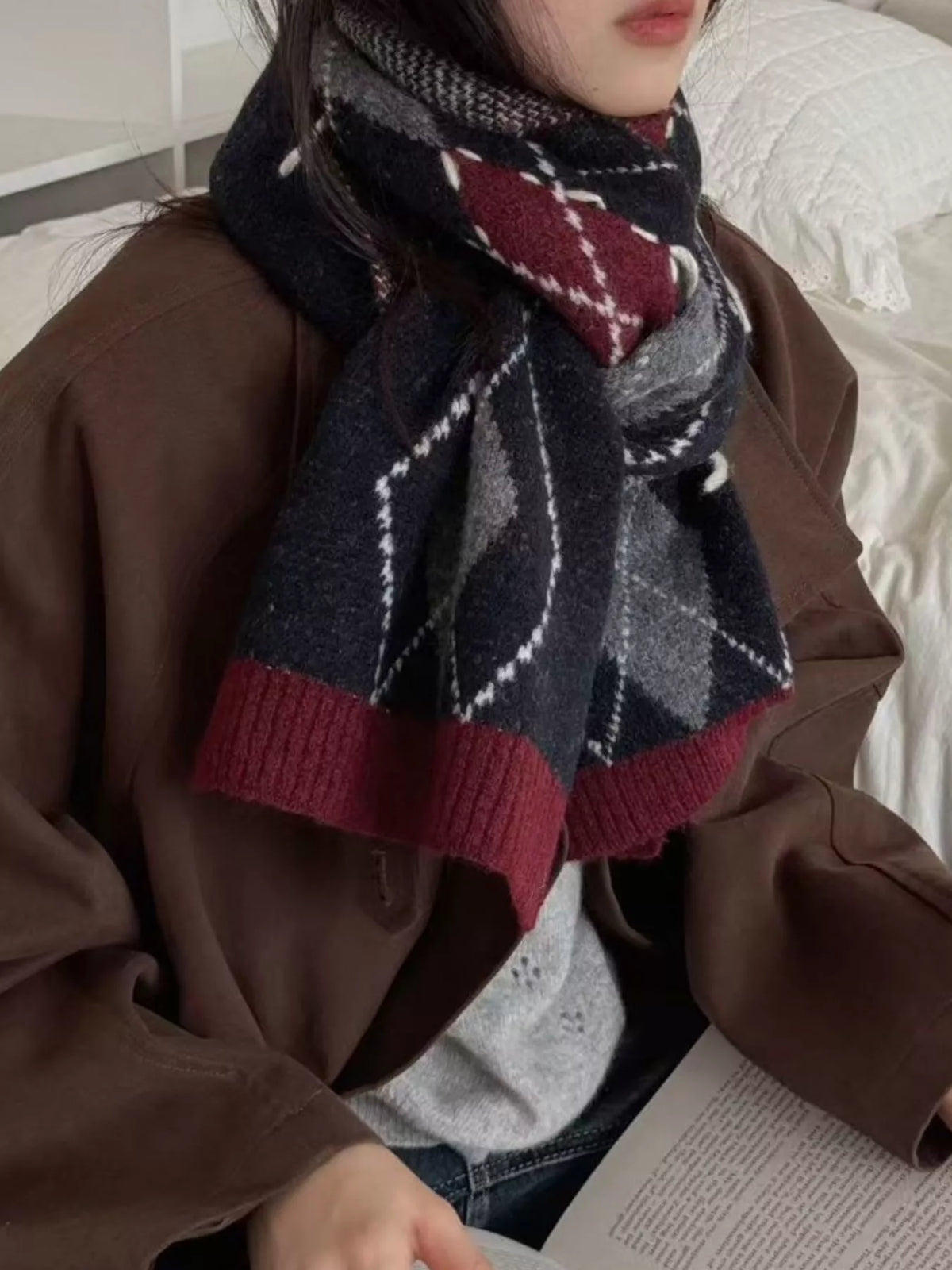 Classic Argyle Knitted Winter Scarf - Lilixa.store