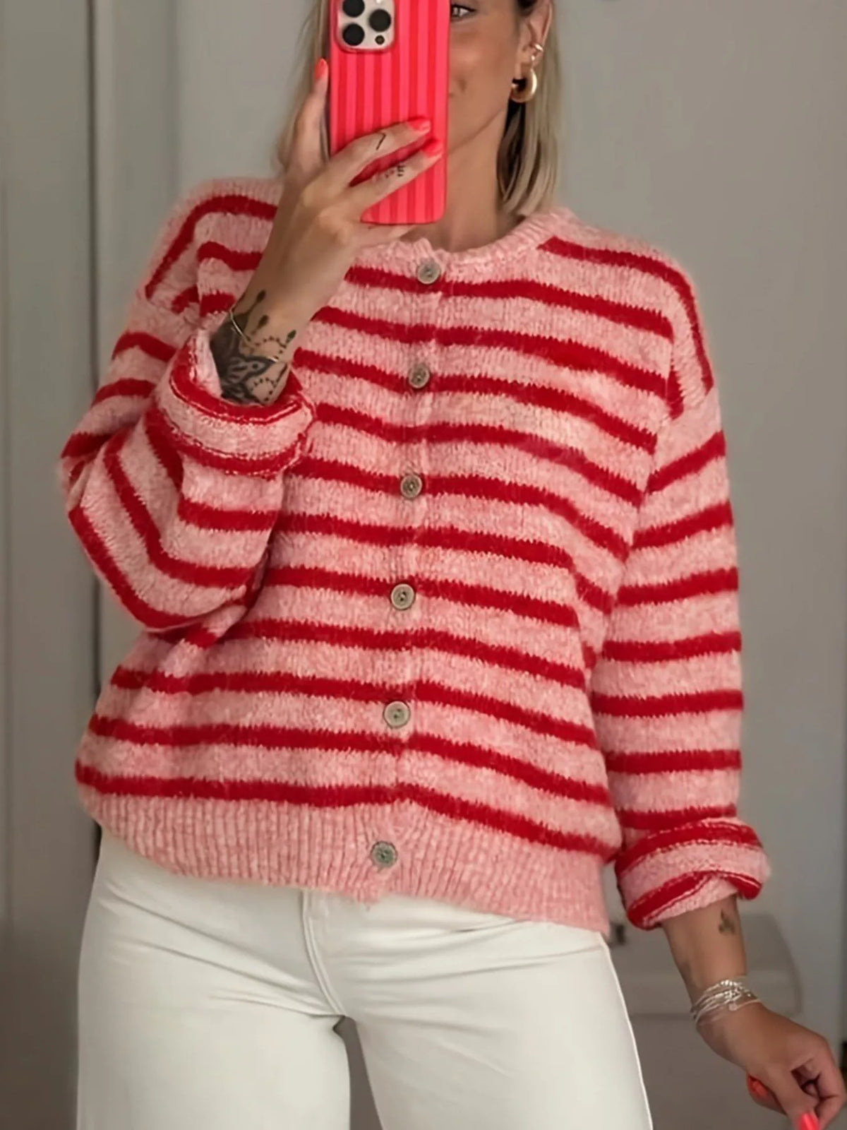 Striped Button-Down Cardigan - Lilixa.store