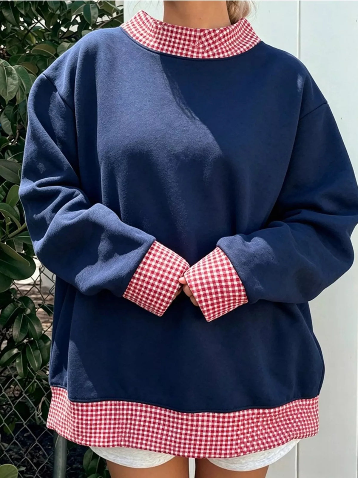 Polka Dot Contrast Trim Dropped Shoulder Sweatshirt - Lilixa.store