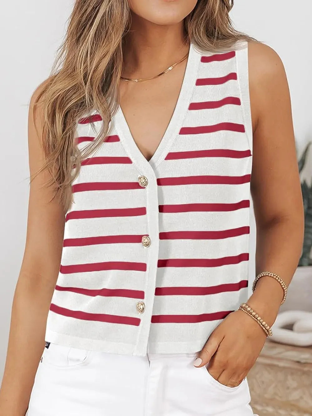 Striped V-Neck Knit Vest, view 13