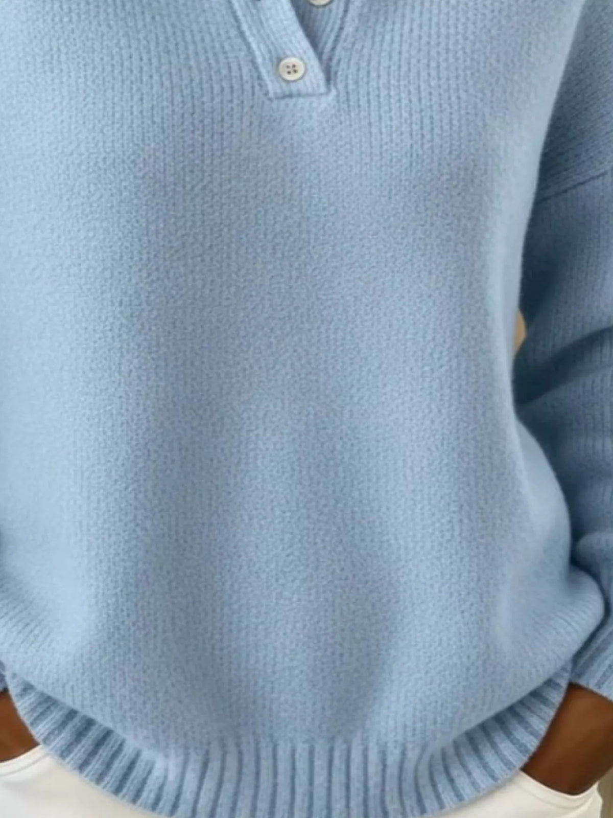 Full Size Button Detail Dropped Shoulder Sweater Plus Size