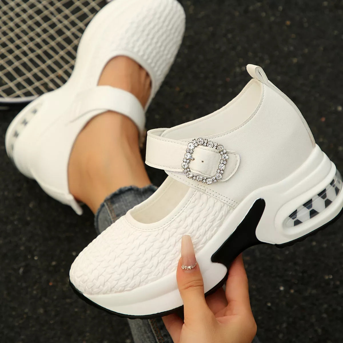 Rhinestone Embellished Woven Shoes - Lilixa.store