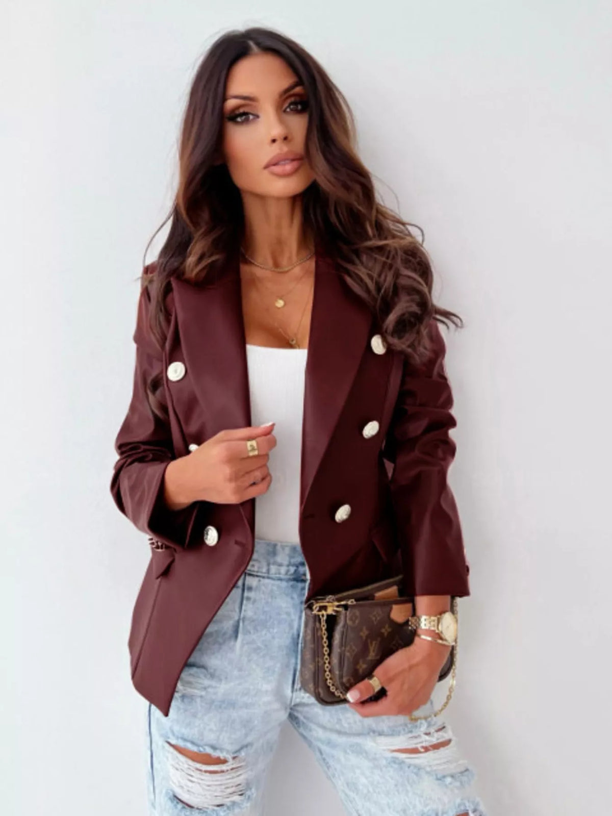 Lapel Collar Leather Blazer - Lilixa.store
