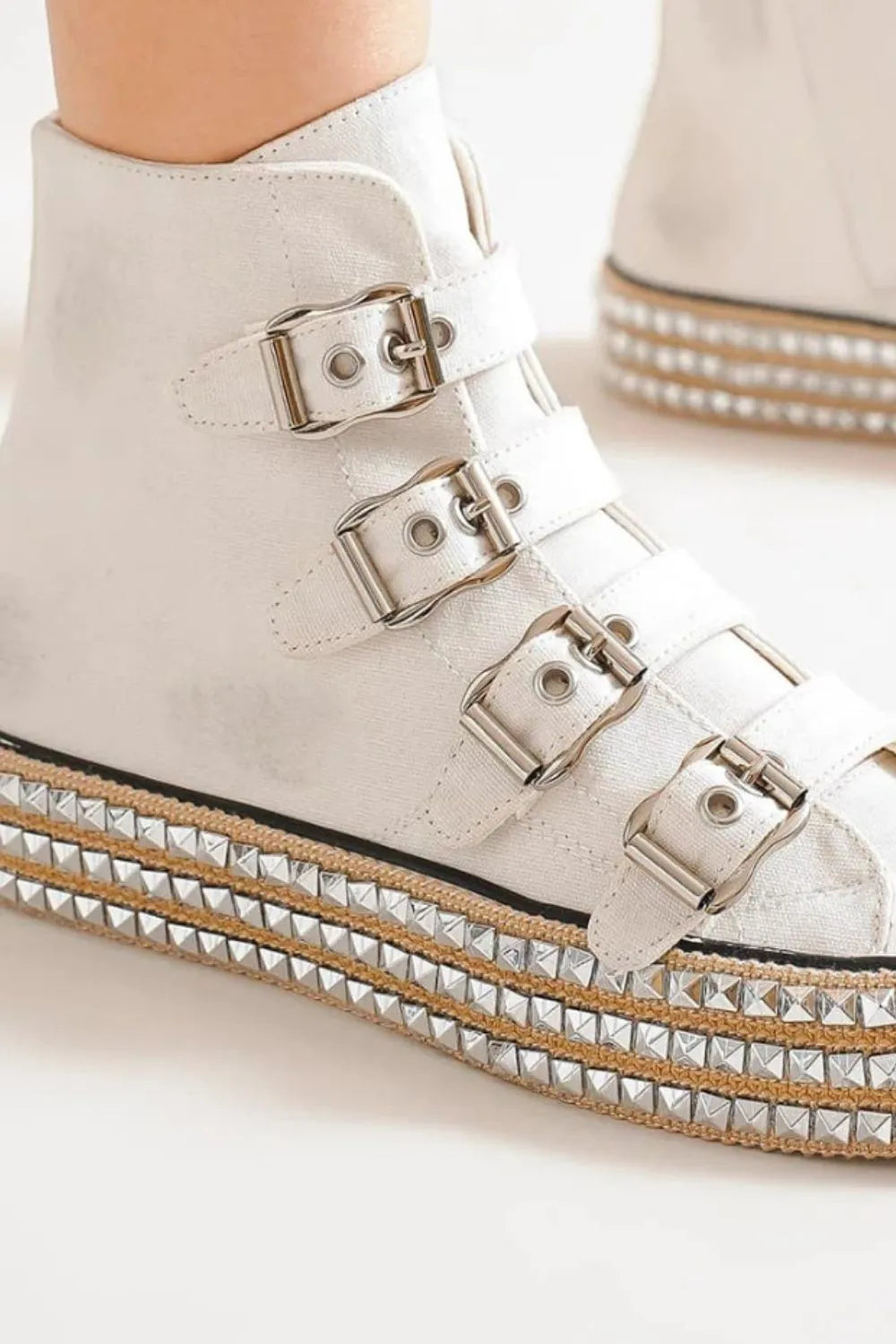 Beast Fashion Multi-Buckle Straps Studded Platform Sneakers - Lilixa.store