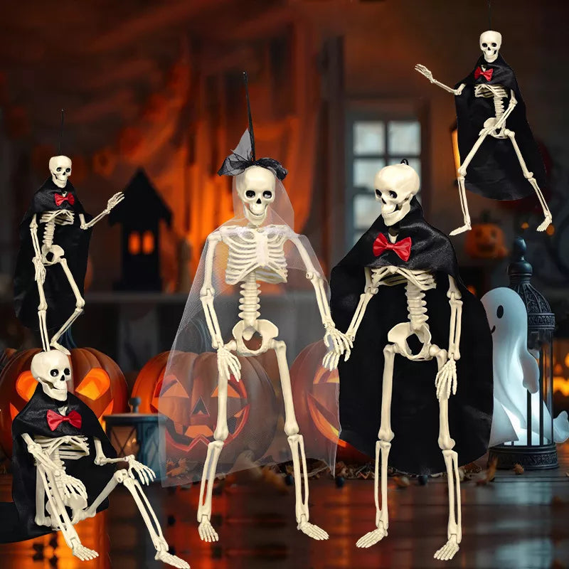 Halloween Posable Skeleton Couple with Wedding Veil and Cape - Lilixa.store